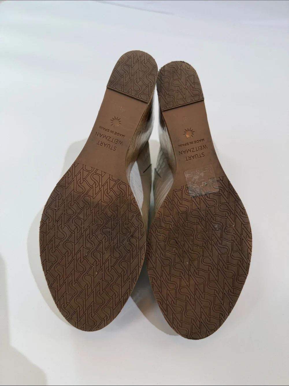 Stuart Weitzman High Heel Cork Wedge Slide Size 8 White Croc Embossed - Picture 7 of 9